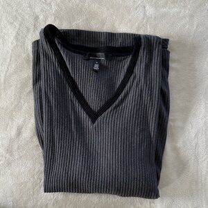 White House Black Market Black V-Neck Ribbed Top